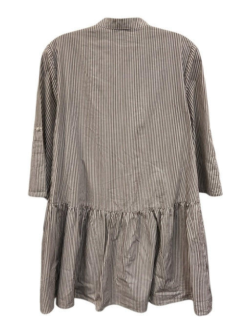 Madewell Size M Brown & White Cotton 3/4 Sleeve Stripe Buttons Knee length Dress Brown & White / M