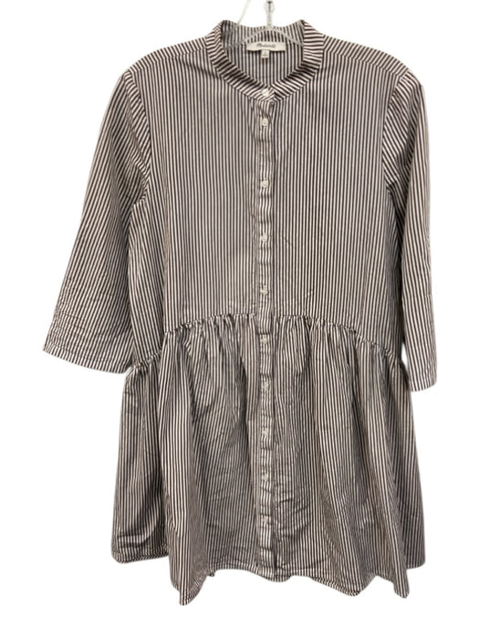 Madewell Size M Brown & White Cotton 3/4 Sleeve Stripe Buttons Knee length Dress Brown & White / M