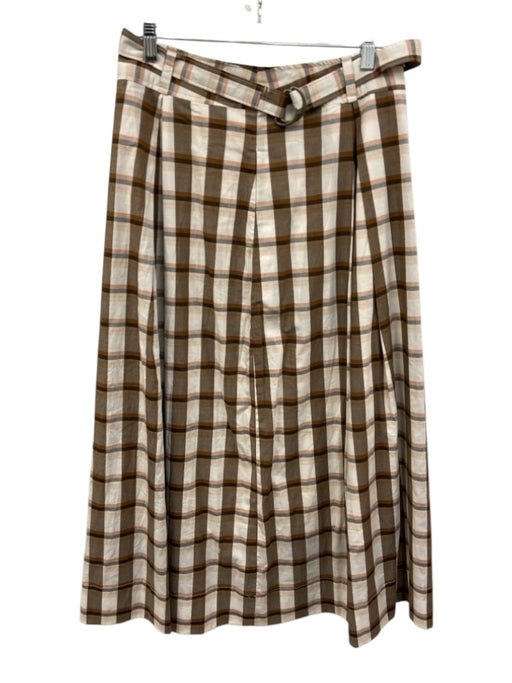 Maeve Size 6 Brown, White, Pink Cotton Side Zip Plaid Midi Belt Skirt Brown, White, Pink / 6