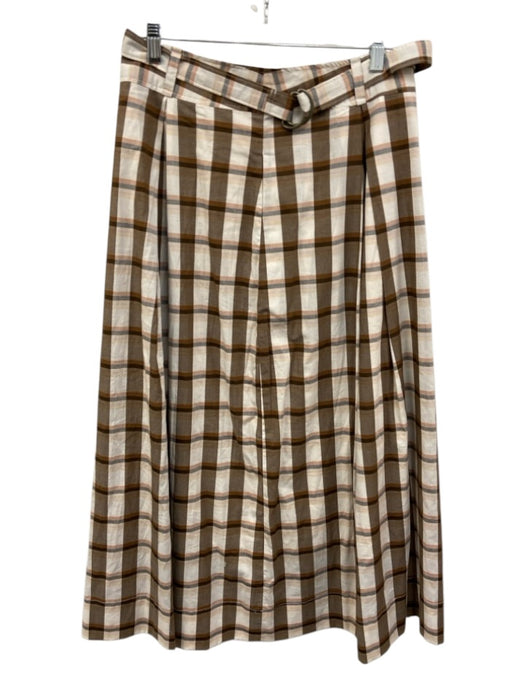 Maeve Size 6 Brown, White, Pink Cotton Side Zip Plaid Midi Belt Skirt Brown, White, Pink / 6