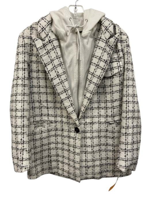 Maeve Size S White & Black Polyester & Cotton Tweed Hood Dickey Blazer Jacket White & Black / S