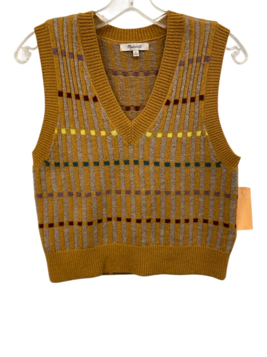 Madewell Size S Mustard Yellow & Multi Wool & Polyamide Sleeveless V Neck Top Mustard Yellow & Multi / S