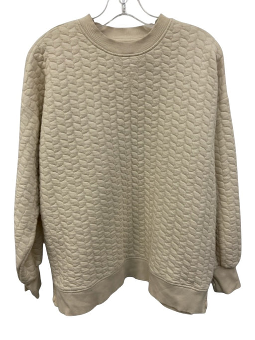 Grey State Size S Cream White Cotton Quilted Snap Sides Crew Neck Sweater Cream White / S
