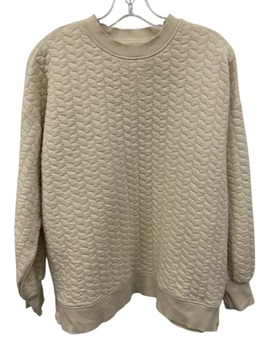 Grey State Size S Cream White Cotton Quilted Snap Sides Crew Neck Sweater Cream White / S