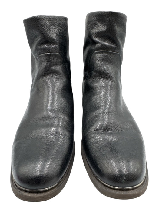 Franco Sarto Shoe Size 9 Black Leather Back Zip Almond Toe Ankle Booties Black / 9