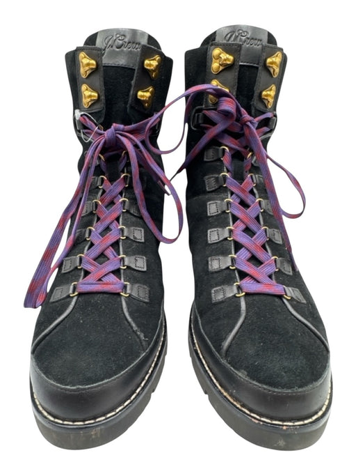 J Crew Shoe Size 9 Black & Purple Leather & Suede Lace Up Gold Hardware Booties Black & Purple / 9
