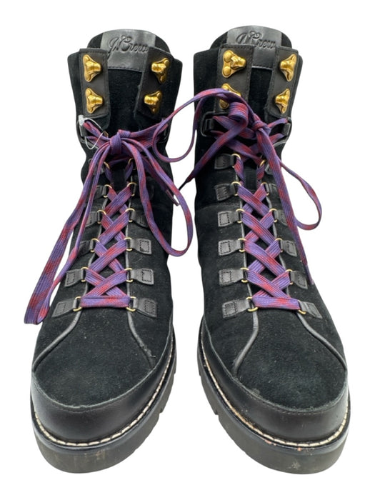 J Crew Shoe Size 9 Black & Purple Leather & Suede Lace Up Gold Hardware Booties Black & Purple / 9