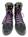 J Crew Shoe Size 9 Black & Purple Leather & Suede Lace Up Gold Hardware Booties Black & Purple / 9