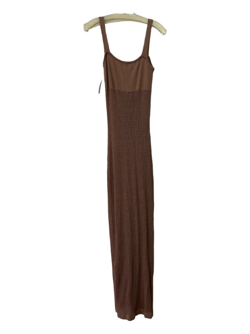 Nanushka Size S Brown Cotton Blend Open Knit Sleeveless Tie Front Midi Dress Brown / S