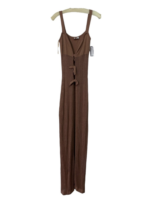 Nanushka Size S Brown Cotton Blend Open Knit Sleeveless Tie Front Midi Dress Brown / S