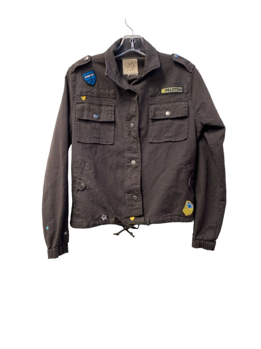 Chasor Size S Dark Brown Cotton Blend Patch Detail Waist Cinch Button Up Jacket Dark Brown / S