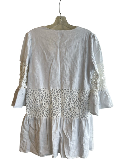 Tyler Boe Size M White Cotton V Neck Trumpet Sleeve Lace Detail Dress White / M