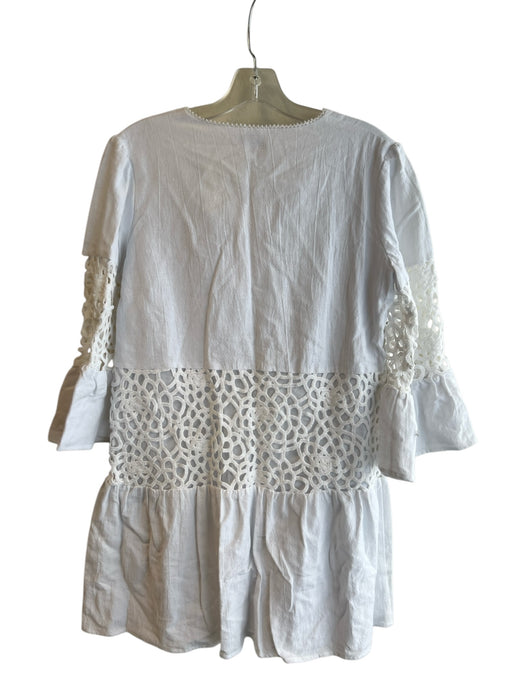 Tyler Boe Size M White Cotton V Neck Trumpet Sleeve Lace Detail Dress White / M