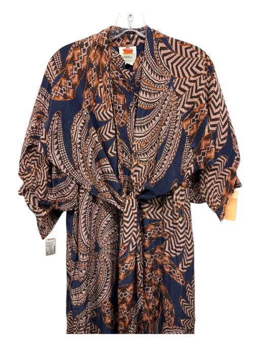 Farm Rio Size XS Brown, Orange & blue Viscose 1/2 Balloon Sleeve Button Up Dress Brown, Orange & blue / XS