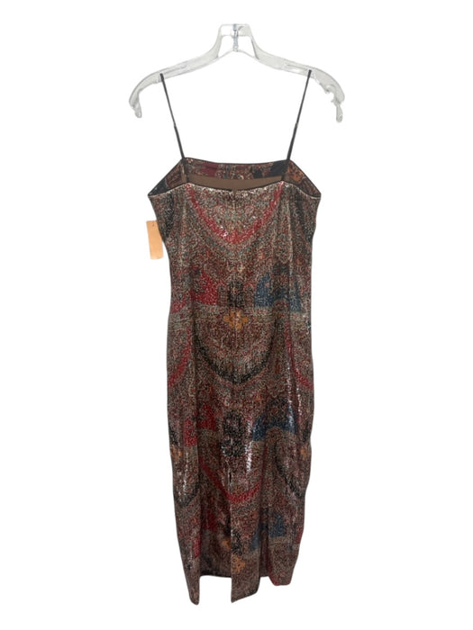 Veronica Beard Size 4 Beige, Red & Black Polyester Spaghetti Strap Sheath Dress Beige, Red & Black / 4