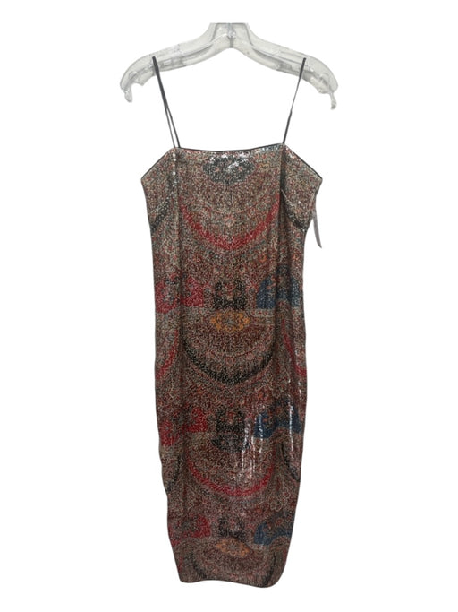 Veronica Beard Size 4 Beige, Red & Black Polyester Spaghetti Strap Sheath Dress Beige, Red & Black / 4