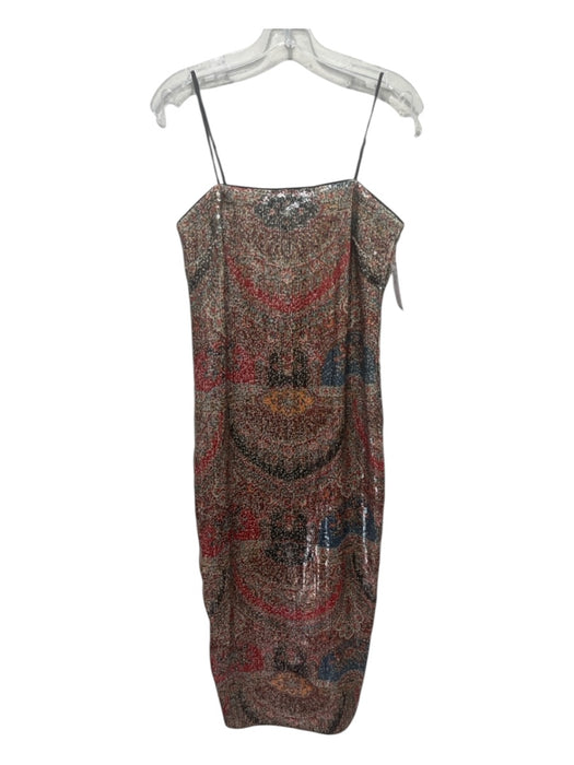 Veronica Beard Size 4 Beige, Red & Black Polyester Spaghetti Strap Sheath Dress Beige, Red & Black / 4