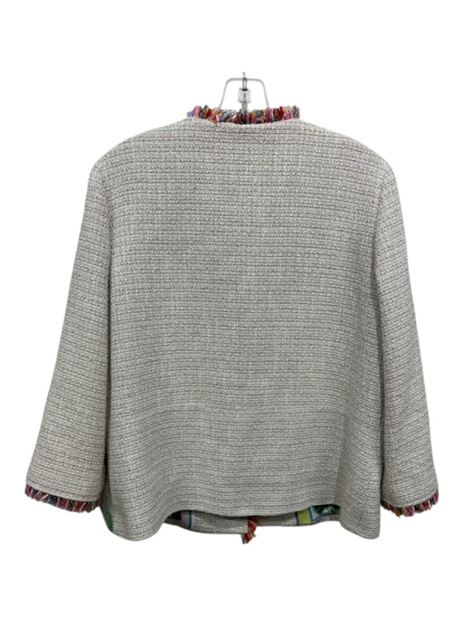 Vilagallo Size 44 White, Beige & Multi Viscose Blend Tweed Fringe Trim Jacket White, Beige & Multi / 44