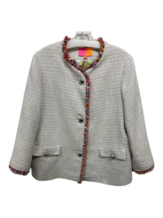 Vilagallo Size 44 White, Beige & Multi Viscose Blend Tweed Fringe Trim Jacket White, Beige & Multi / 44