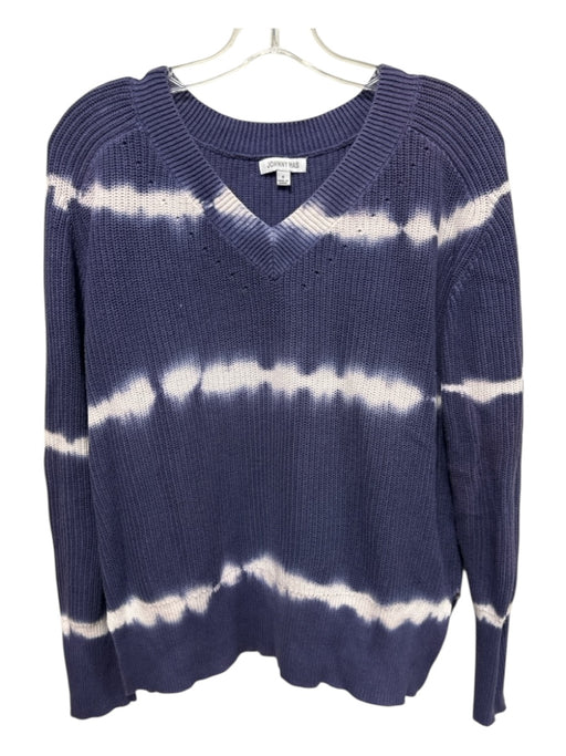 Johnny Was Size Small Purple & White Cotton Tie Dye Ribbed Knit Sweater Purple & White / Small