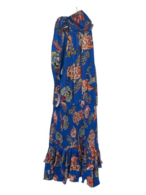Elliatt Size M Blue & Orange Polyester Smocked Floral Ruffle Sleeveless Dress Blue & Orange / M