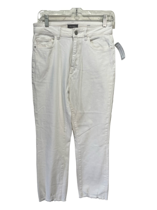 DL 1961 Size 28 White Cotton Denim Button & Zip Straight Leg Raw Hem Jeans White / 28