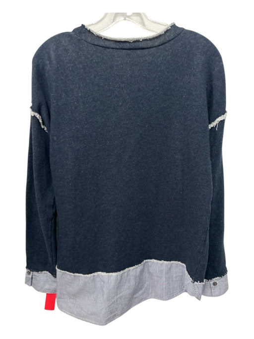 Saks Fifth Ave Size M Navy & white Cotton Plaid Detail Raw Hem Sweater Navy & white / M