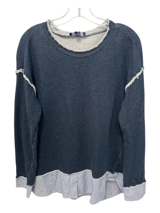 Saks Fifth Ave Size M Navy & white Cotton Plaid Detail Raw Hem Sweater Navy & white / M