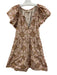 Marie Oliver Size 1 Cream, Brown, Pink Cotton Split V Neck Mosaic Print Dress Cream, Brown, Pink / 1
