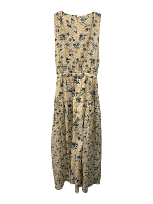 Anna Cate Size L Cream & Blue Viscose & Cotton Criss Cross V Neck Floral Dress Cream & Blue / L