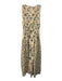 Anna Cate Size L Cream & Blue Viscose & Cotton Criss Cross V Neck Floral Dress Cream & Blue / L
