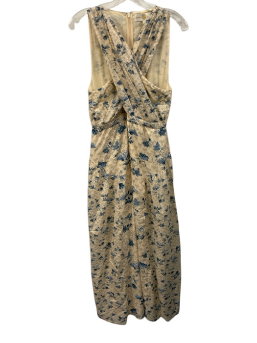 Anna Cate Size L Cream & Blue Viscose & Cotton Criss Cross V Neck Floral Dress Cream & Blue / L