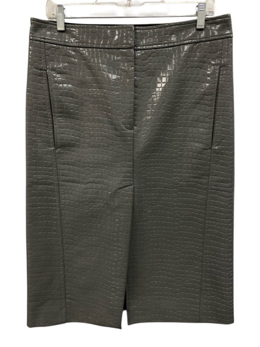Tibi Size 8 Grey Polyurethane & Polyester Faux Aligator Pocket Front Slit Skirt Grey / 8