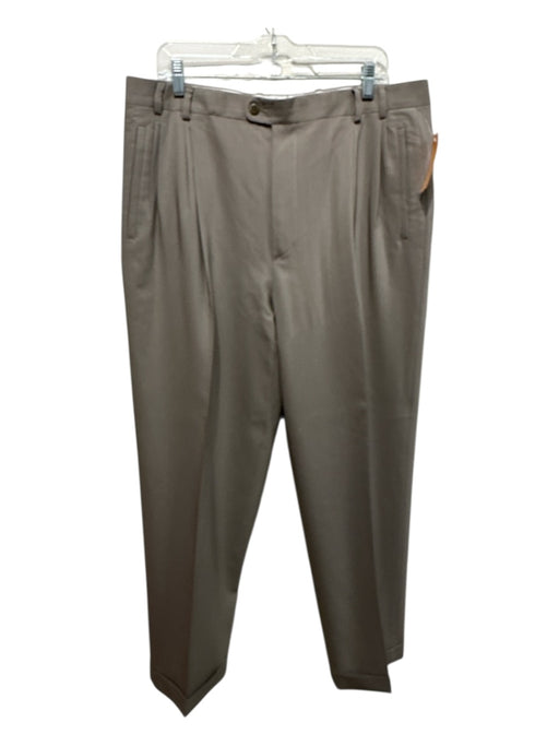 Zanella Size 38 Beige Wool Solid Pleats Dress Men's Pants Beige / 38
