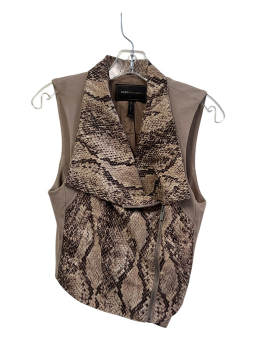 BCBG Maxazria Size XXS Beige Cotton V Neck Sleeveless Reptile print Vest Beige / XXS