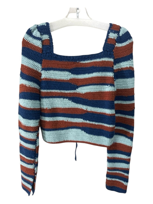 Sea New York Size XS Blue & Brown Merino Wool Long Sleeve Striped Tie Front Top Blue & Brown / XS