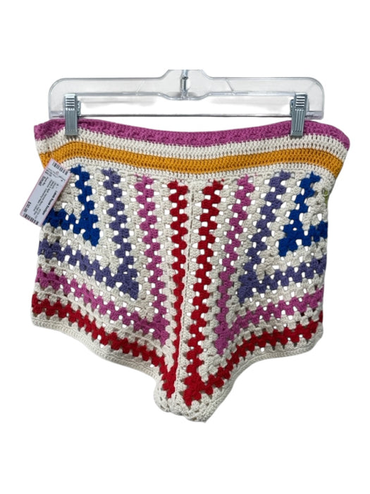 Farm Rio Size Small White & Multi Viscose Blend High Rise Rainbow Crochet Shorts White & Multi / Small