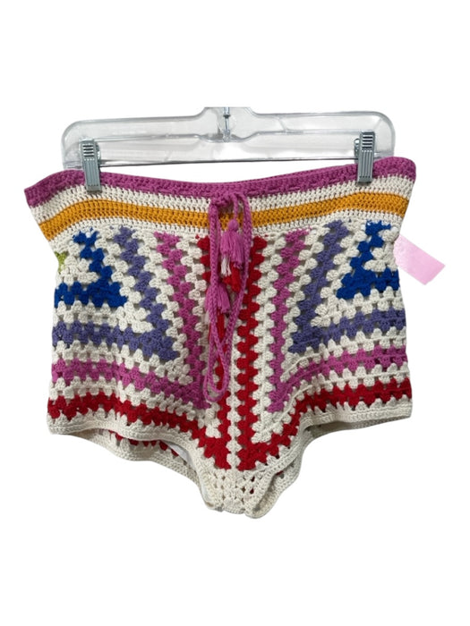 Farm Rio Size Small White & Multi Viscose Blend High Rise Rainbow Crochet Shorts White & Multi / Small
