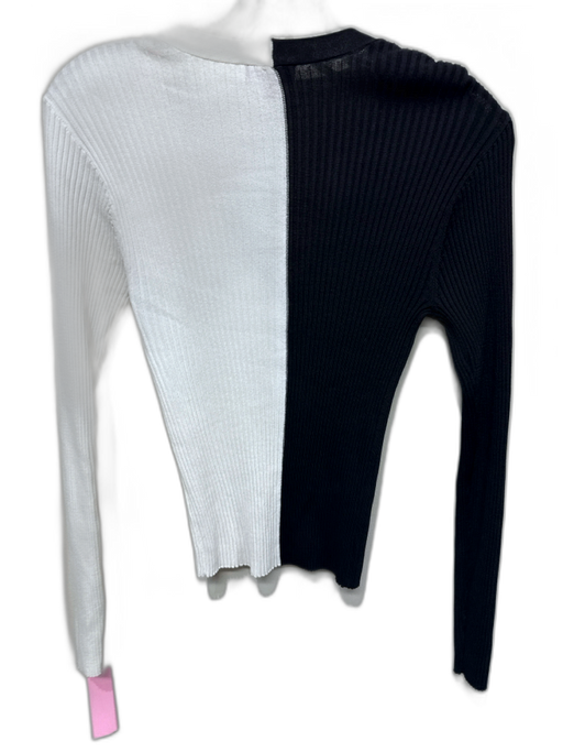 Staud Size Small Black & White Viscose Blend Long Sleeve Ribbed Button Front Top Black & White / Small