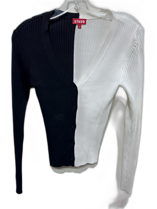 Staud Size Small Black & White Viscose Blend Long Sleeve Ribbed Button Front Top Black & White / Small