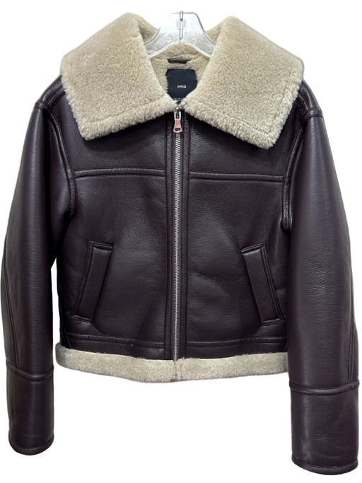 MNG Size Small Brown & Beige Polyurethane Long Sleeve Faux Fur Trim Jacket Brown & Beige / Small