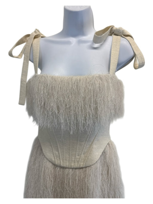 Montsand Size S White Polyester Fringe Sleeveless Corset Bodice Midi Dress White / S