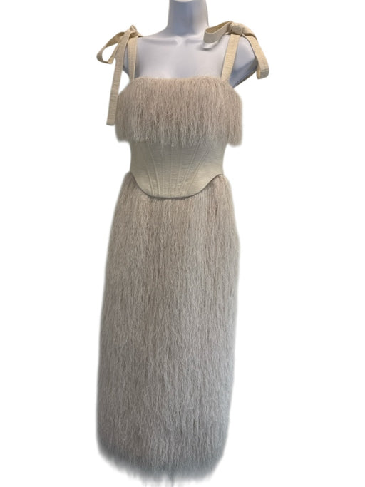 Montsand Size S White Polyester Fringe Sleeveless Corset Bodice Midi Dress White / S