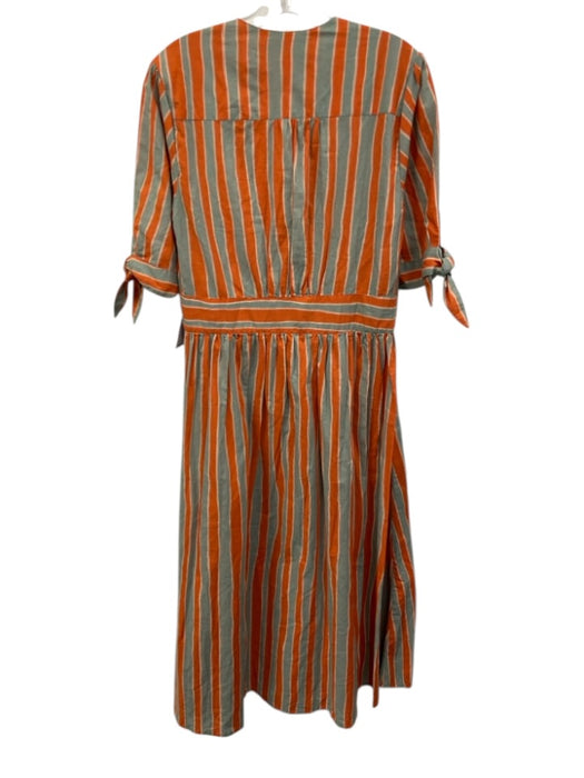 Natalie Martin Size M Orange & Gray Cotton 1/2 Sleeve Stripe Buttons Midi Dress Orange & Gray / M