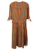 Natalie Martin Size M Orange & Gray Cotton 1/2 Sleeve Stripe Buttons Midi Dress Orange & Gray / M