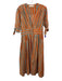 Natalie Martin Size M Orange & Gray Cotton 1/2 Sleeve Stripe Buttons Midi Dress Orange & Gray / M