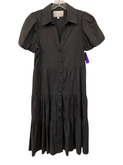 Brochu Walker Size S Black Polyester & Cotton Short Puff Sleeve Buttons Dress Black / S