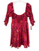 Misa Size M Hot pink Cotton Floral 1/2 Sleeve Shirred Bodice Square Neck Dress Hot pink / M