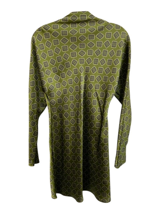 Mango Size 4 Green Polyester Satin Long Sleeve Mock Neck Printed Dress Green / 4