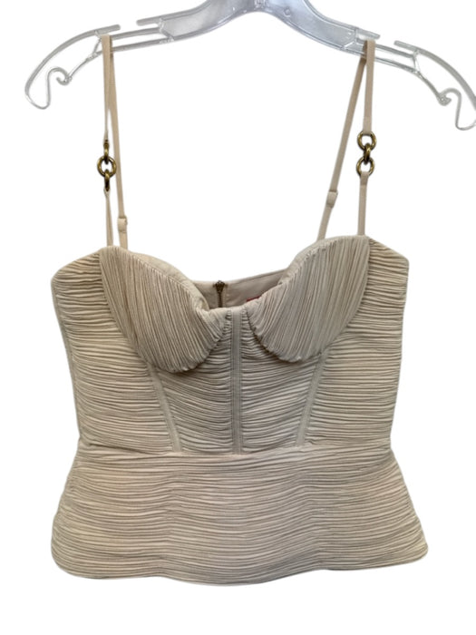 Manning Cartell Size 4 Cream Beige Polyester Blend Accordion Pleats Boned Top Cream Beige / 4